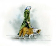 Woman Walking Collie, Nelson Publishing